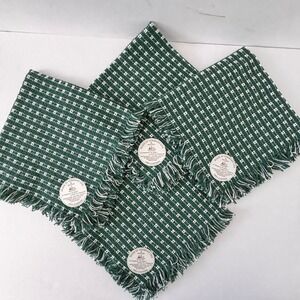 Mountain Weavers Napkins 16" Forest Green White Cotton Fringed Napkins Set 4 USA